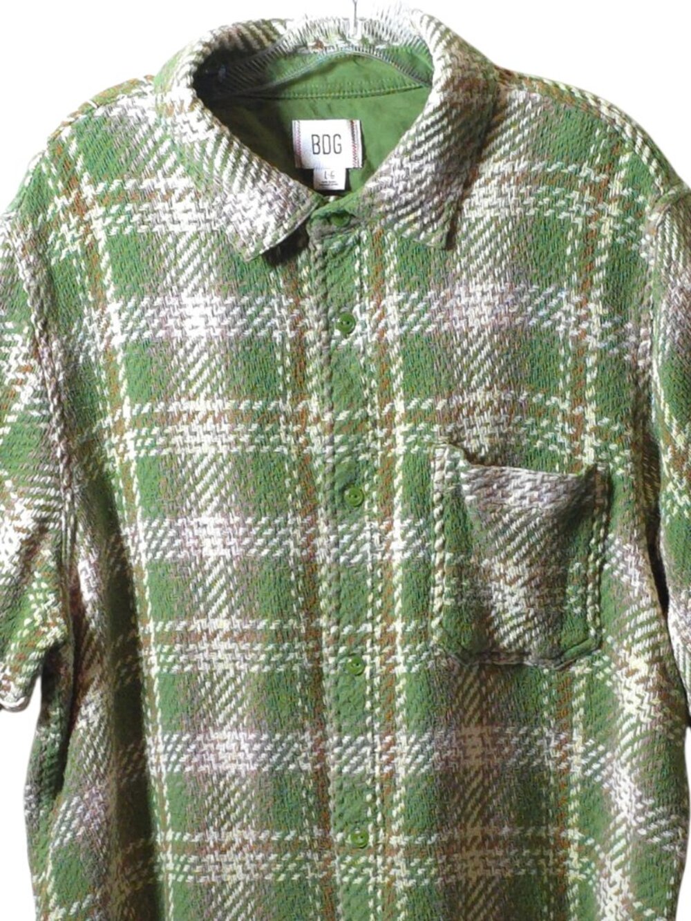 BDG Urban Outfitters Green Plaid Oversized Button Up Shirt Large Cotton Shacket - Picture 3 of 14